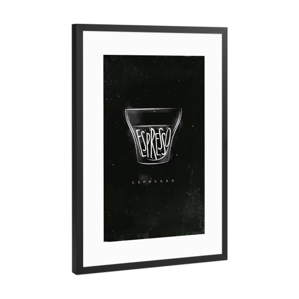 Poster mit Rahmen Schwarz (Metallic) "Espresso cup chalk" artboxONE - Essen & Trinken,Schwarzweiß