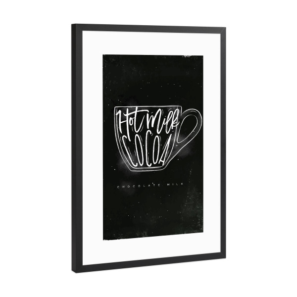 Poster mit Rahmen Schwarz (Metallic) "Cappuccino cup chalk" artboxONE - Schwarzweiß,Essen & Trinken / Alkohol