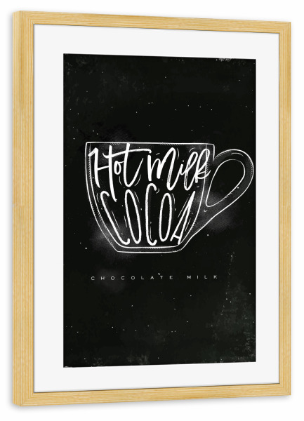 Poster mit Rahmen kiefer "Cappuccino cup chalk" artboxONE - Schwarzweiß,Essen & Trinken / Alkohol