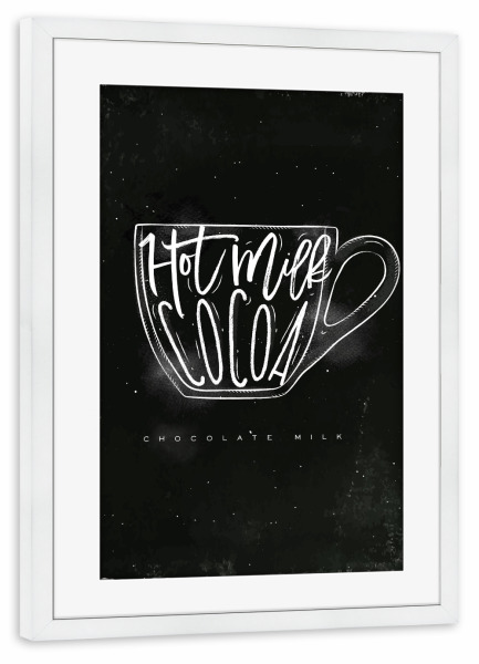 Poster mit Rahmen weiß "Cappuccino cup chalk" artboxONE - Schwarzweiß,Essen & Trinken / Alkohol