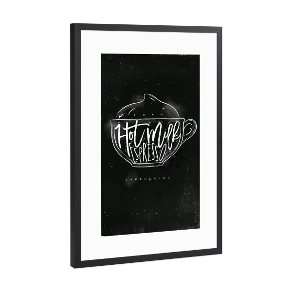 Poster mit Rahmen Schwarz (Metallic) "Chocolate milk cup chalk" artboxONE - Schwarzweiß,Essen & Trinken / Alkohol