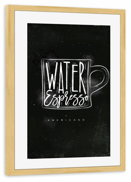 Poster mit Rahmen kiefer "Americano cup coffee chalk" artboxONE - Schwarzweiß,Essen & Trinken / Alkohol