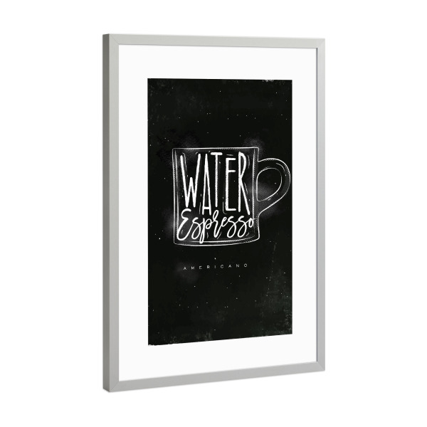 Poster mit Rahmen Silber "Americano cup coffee chalk" artboxONE - Schwarzweiß,Essen & Trinken / Alkohol