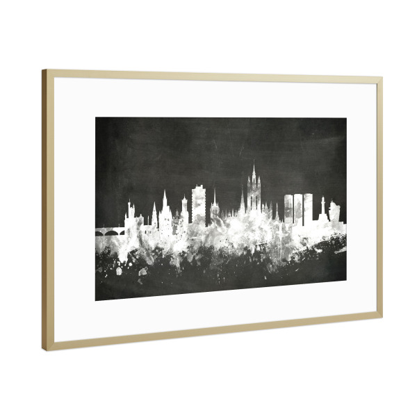 Poster mit Rahmen Gold "Aberdeen Scotland Skyline 3" artboxONE - Städte,Reise,Schwarzweiß