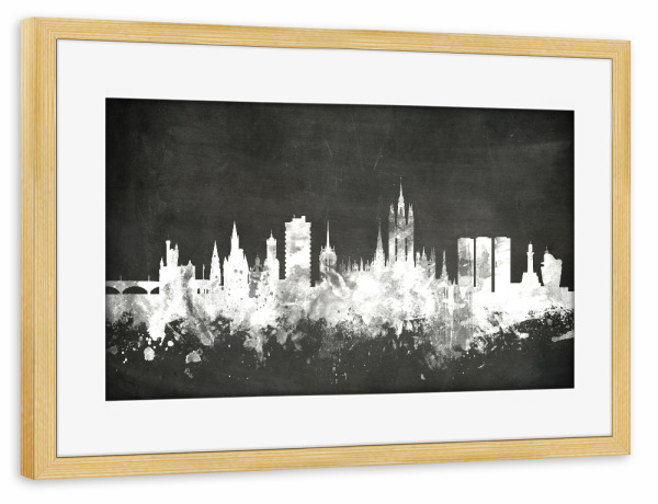 Poster mit Rahmen kiefer "Aberdeen Scotland Skyline 3" artboxONE - Städte,Reise,Schwarzweiß