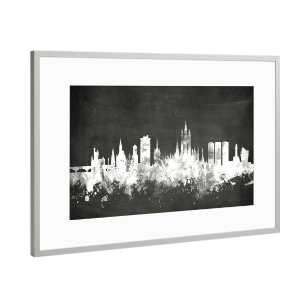 Poster mit Rahmen Silber "Aberdeen Scotland Skyline 3" artboxONE - Städte,Reise,Schwarzweiß
