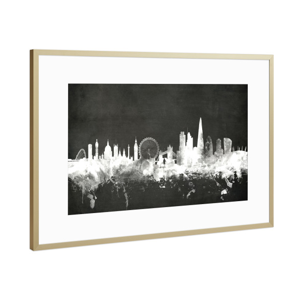 Poster mit Rahmen Gold "London England Skyline 10" artboxONE - Städte,Städte / London,Reise,Schwarzweiß
