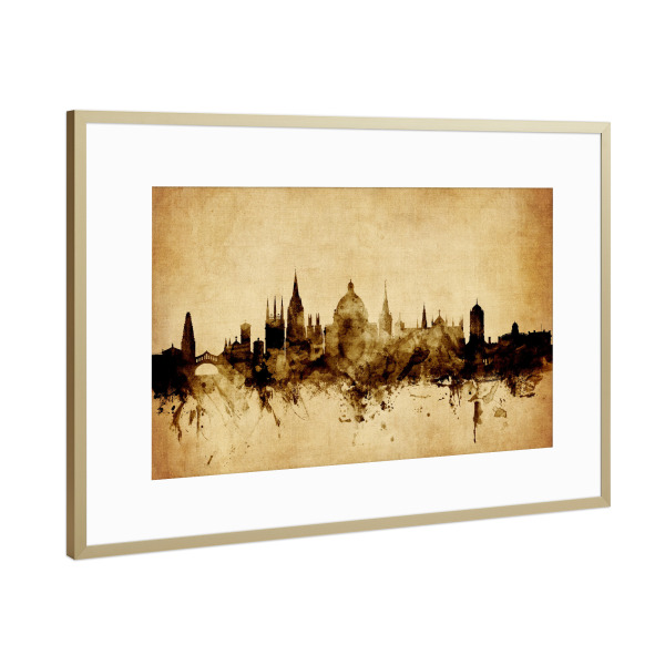 Poster mit Rahmen Gold "Oxford England Skyline 5" artboxONE - Städte,Reise
