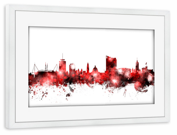 Poster mit Rahmen weiß "Cardiff Wales Skyline 3" artboxONE - Städte,Reise