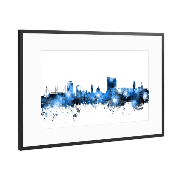 Poster mit Rahmen Schwarz (Metallic) "Cardiff Wales Skyline 2" artboxONE - Städte,Reise