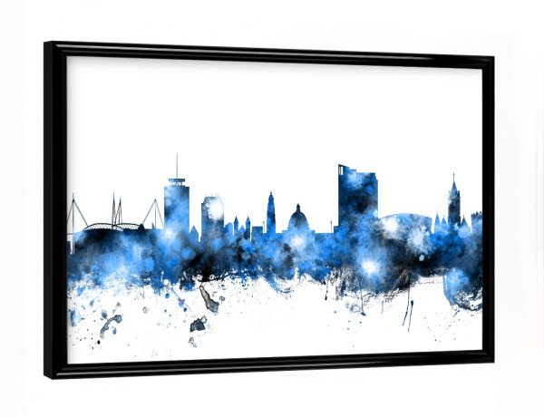 Poster mit schwarzem Rahmen "Cardiff Wales Skyline 2" artboxONE - Städte,Reise - Watercolor art print of the skyline of cardiff,Wales,United kingdom