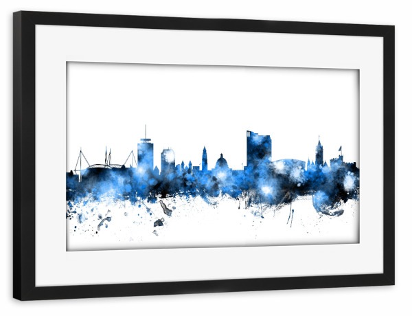 Poster mit Rahmen schwarz "Cardiff Wales Skyline 2" artboxONE - Städte,Reise - Watercolor art print of the skyline of cardiff,Wales,United kingdom