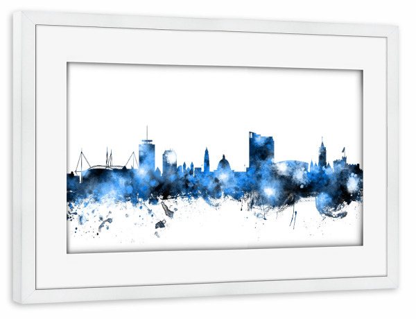 Poster mit Rahmen weiß "Cardiff Wales Skyline 2" artboxONE - Städte,Reise - Watercolor art print of the skyline of cardiff,Wales,United kingdom