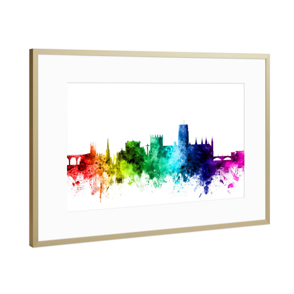 Poster mit Rahmen Gold "Durham England Skyline Cityscape 2" artboxONE - Städte,Reise