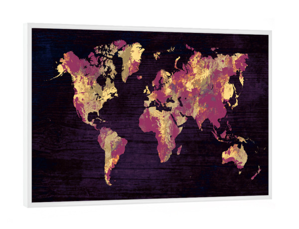 Poster mit weißem Rahmen "World map 5 gold red" artboxONE - Reise,Reise / Länder,Kartografie
