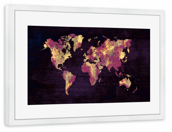 Poster mit Rahmen weiß "World map 5 gold red" artboxONE - Reise,Reise / Länder,Kartografie