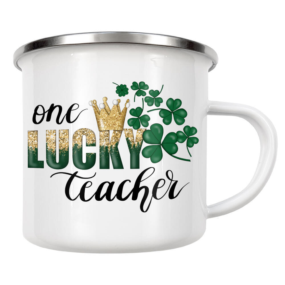 Emaille Tasse "Ein glücklicher Lehrer" artboxONE - Lehrersprüche,Buchstaben,Für Mama,Festivals