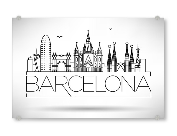 Acrylglasbild "Minimal Barcelona Skyline 2" artboxONE - Städte,Schwarzweiß - Minimal,Barcelona,Skyline,Spain,Building,Home,Simple