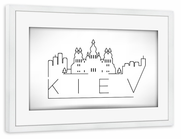 Poster mit Rahmen weiß "Minimal Kiev Skyline" artboxONE - Städte,Schwarzweiß - Minimal kiev skyline
