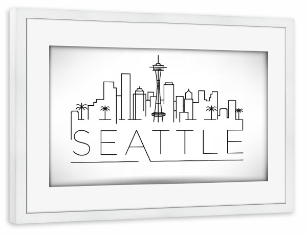 Poster mit Rahmen weiß "Minimal Seattle Skyline" artboxONE - Städte,Schwarzweiß