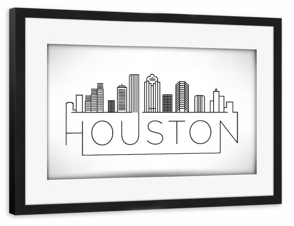 Poster mit Rahmen schwarz "Minimal Houston Skyline" artboxONE - Städte,Schwarzweiß