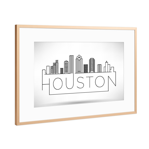 Poster mit Rahmen Kupfer "Minimal Houston Skyline" artboxONE - Städte,Schwarzweiß