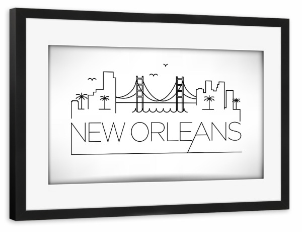 Poster mit Rahmen schwarz "Minimal New Orleans Skyline" artboxONE - Städte,Schwarzweiß