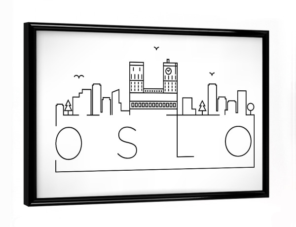 Poster mit schwarzem Rahmen "Minimal Oslo Skyline" artboxONE - Städte,Schwarzweiß
