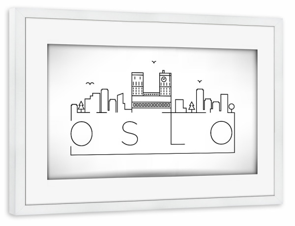 Poster mit Rahmen weiß "Minimal Oslo Skyline" artboxONE - Städte,Schwarzweiß