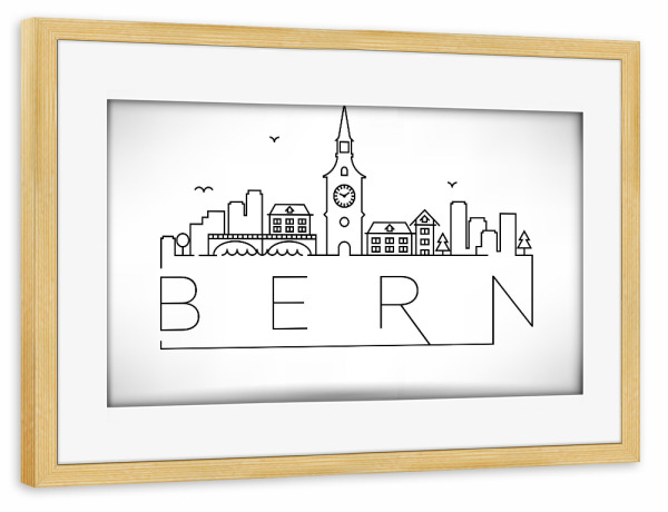 Poster mit Rahmen kiefer "Minimal Bern Skyline" artboxONE - Städte,Schwarzweiß