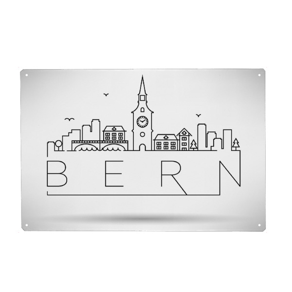 Holzbild "Minimal Bern Skyline" artboxONE - Städte,Schwarzweiß