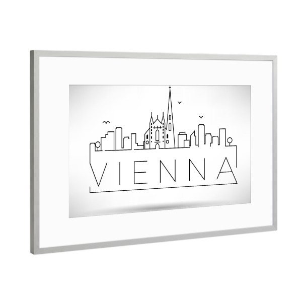 Poster mit Rahmen Silber "Minimal Vienna Skyline" artboxONE - Städte,Schwarzweiß
