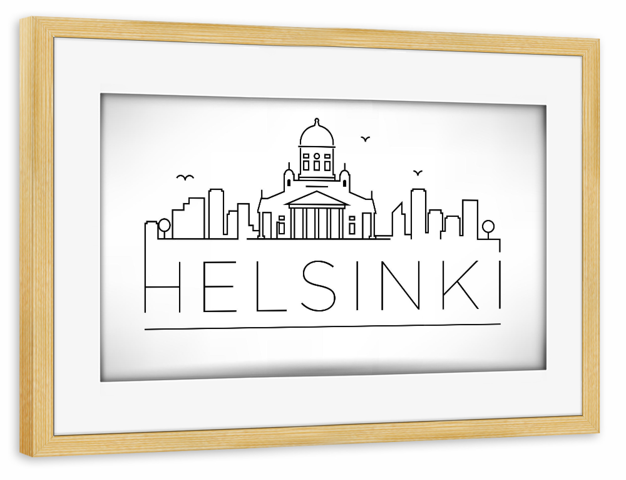 Poster mit Rahmen kiefer "Minimal Helsinki Skyline" artboxONE - Städte,Schwarzweiß