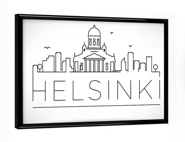 Poster mit schwarzem Rahmen "Minimal Helsinki Skyline" artboxONE - Städte,Schwarzweiß