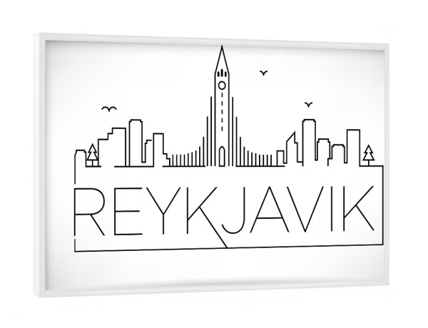 Poster mit weißem Rahmen "Minimal Reykjavik Skyline" artboxONE - Städte,Schwarzweiß