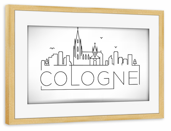 Poster mit Rahmen kiefer "Minimal Cologne Skyline" artboxONE - Städte,Schwarzweiß