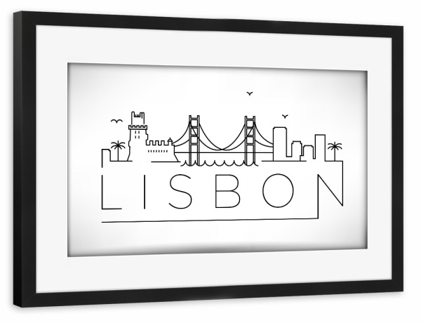 Poster mit Rahmen schwarz "Minimal Lisbon Skyline" artboxONE - Städte,Schwarzweiß