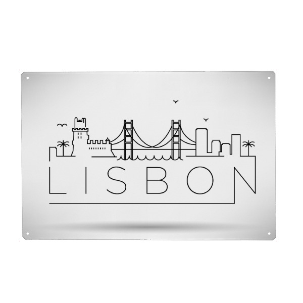 Metall Poster "Minimal Lisbon Skyline" artboxONE - Städte,Schwarzweiß