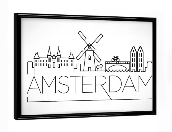Poster mit schwarzem Rahmen "Minimal Amsterdam Skyline" artboxONE - Städte / Amsterdam