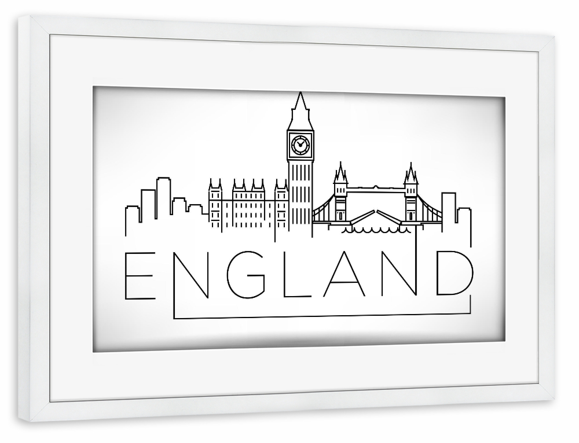 Poster mit Rahmen weiß "Minimal England Skyline" artboxONE - Städte / London