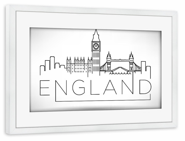 Poster mit Rahmen weiß "Minimal England Skyline" artboxONE - Städte / London