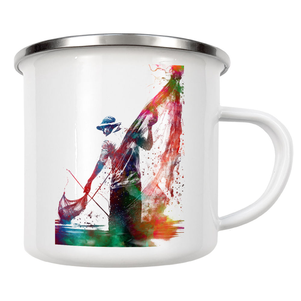 Emaille Tasse "Fischerkunst" artboxONE - Sport,Sport / Sommerspiele - Angeln,Fisch,Sport,Digitale kunst,Spieler,Fischer,Fischer,Sport