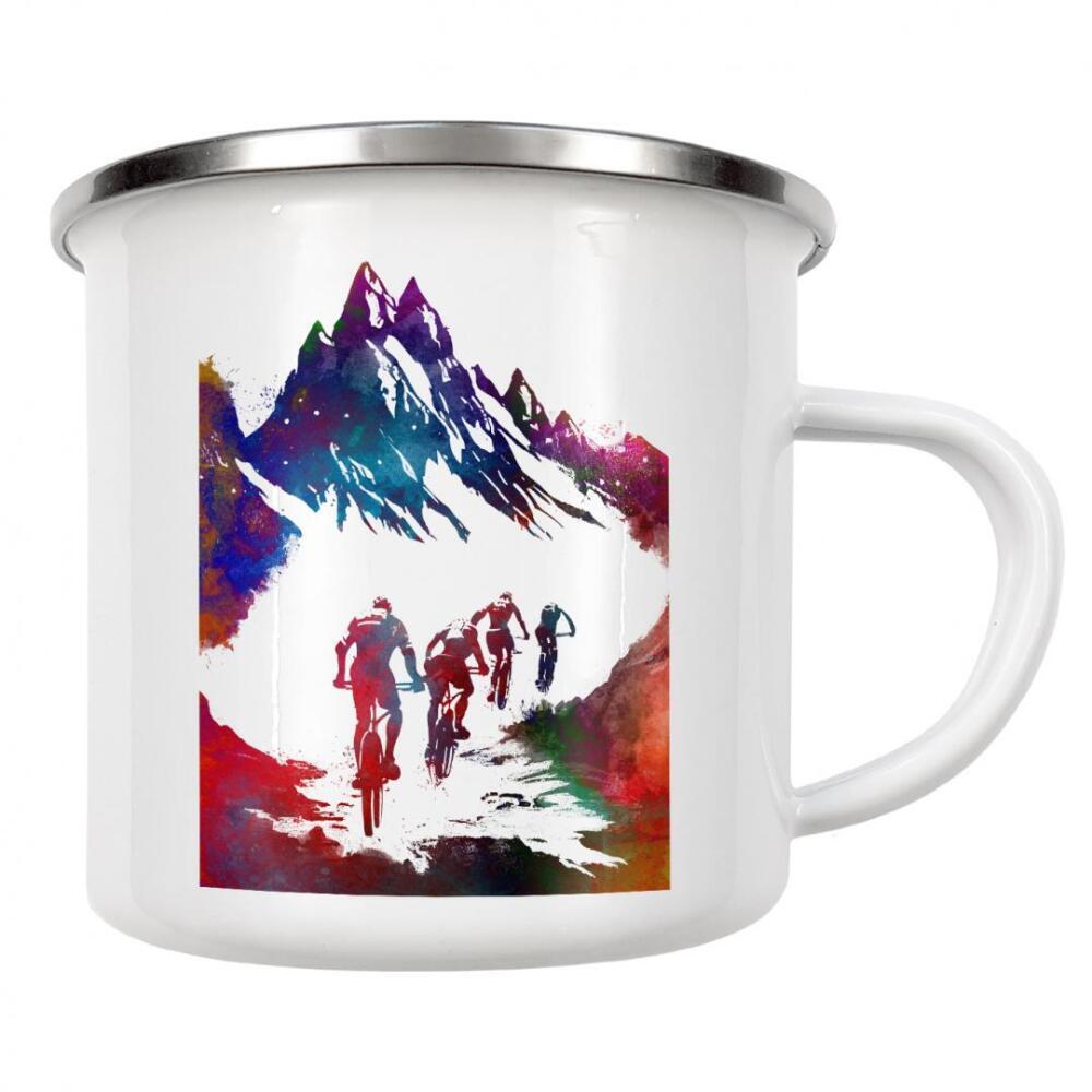 Emaille Tasse "Radfahrer in den Bergen" artboxONE - Sport,Sport / Motivation - Radfahren,Cycler,Radfahrer,Fahrrad,Spieler,Sport,Biker,Biekrs