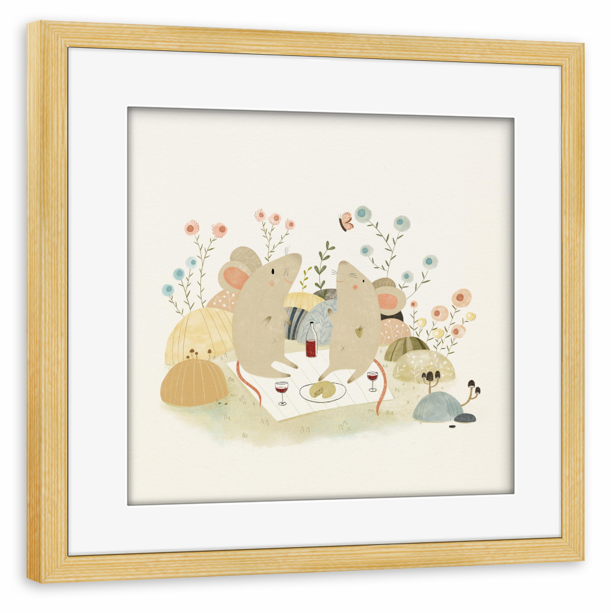 Poster mit Rahmen kiefer "Romantische Mäuse" artboxONE - Natur,Floral,Für Kinder,Tiere,Essen & Trinken,Liebe