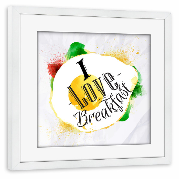 Poster mit Rahmen weiß "Eggs I love breakfast" artboxONE - Essen & Trinken