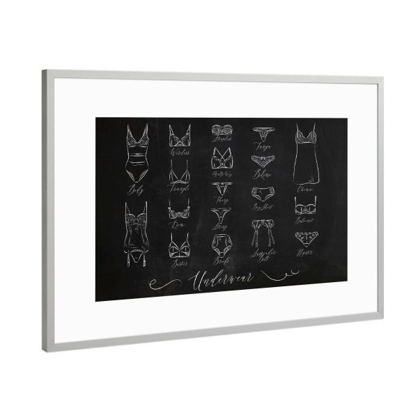 Poster mit Rahmen Silber "Underwear classic chalk" artboxONE - Schwarzweiß,Fashion,Für Mama