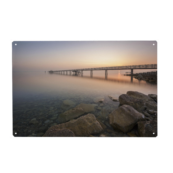 Holzbild "Steg #4" artboxONE - Natur,Architektur - See,Wasser,Schweiz,Sonnenaufgang,Steg,Landschaft