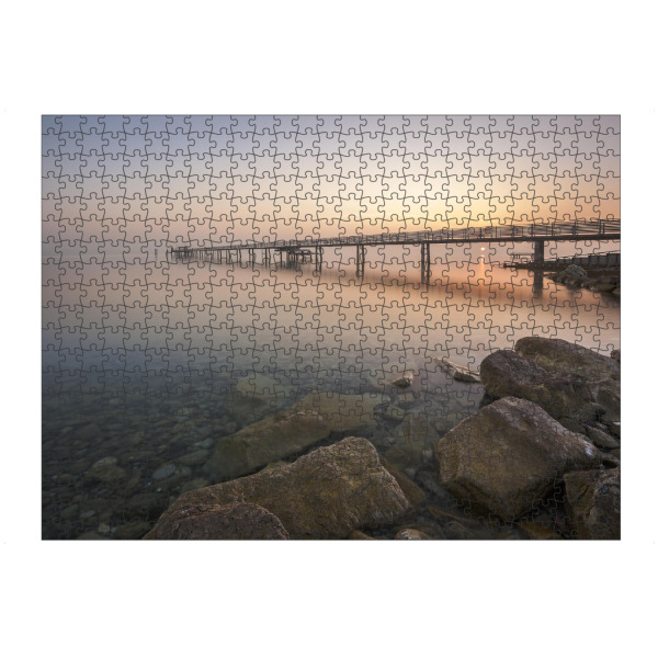 Puzzle Ravensburger "Steg #4" artboxONE - Natur,Architektur - See,Wasser,Schweiz,Sonnenaufgang,Steg,Landschaft - Bild see