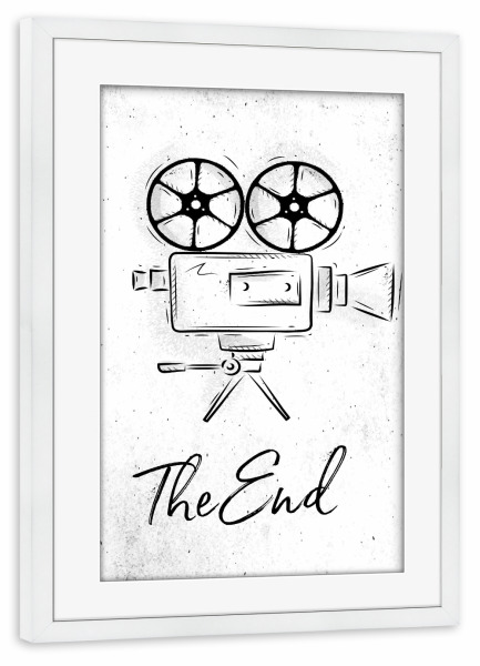 Poster mit Rahmen weiß "Camera the end" artboxONE - Film,Schwarzweiß,Männer