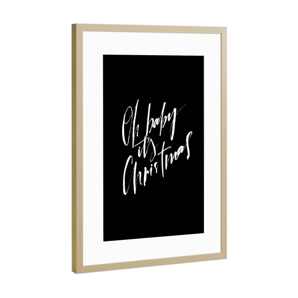 Poster mit Rahmen Gold "Oh Baby It's Christmas" artboxONE - Schwarzweiß,Weihnachten